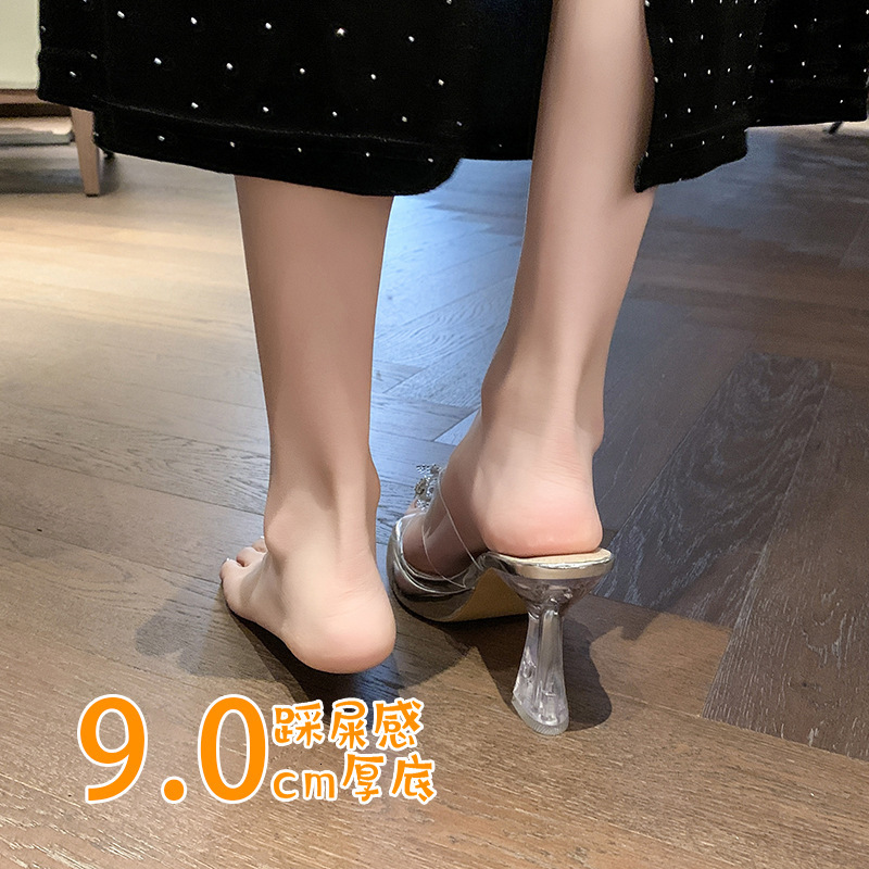 Ddmysports High For Women Summer Open Toe Transparent Chunky Heel Sandals Outdoor Waterproof Platform Rhinestone Bowknot One Strap Slippers Outdoor Sh