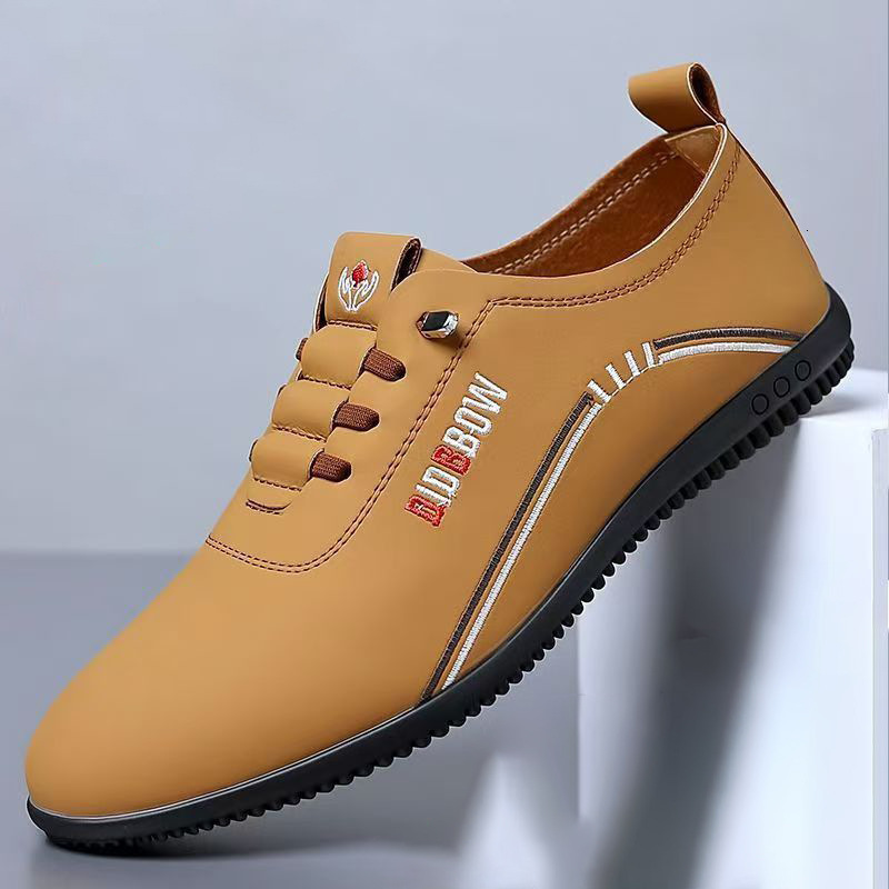 Business Leather for Men, Breathable Soft Sole Casual Trendy Loafers, Flat British Style Slip-On Lazy Shoes ddmythur