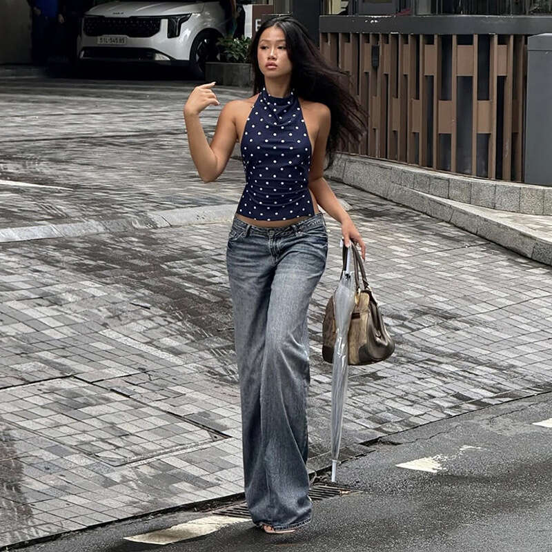 2025 Summer New Slim Sexy Elegant Versatile Hot Girl Backless Sleeveless Halter Waist-Cinching Top e00