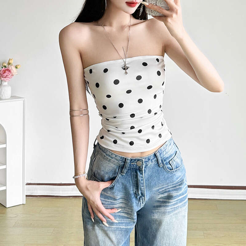 2025 Summer New Elegant Polka Dot Sexy Strapless Crop Top Versatile Camisole for Women 13d