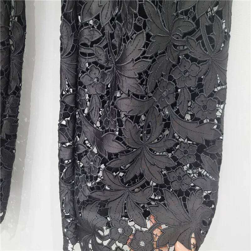 Women's Denim Pants Black Dias Patchwork Lace Hollow Out Embroidery Straight Jeans 2025 New Summer Fashion 29A1882