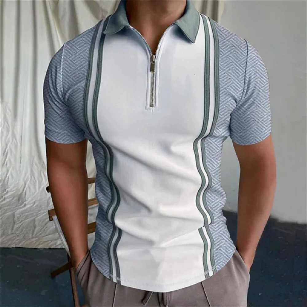 Summer Casual All-Match Mens Striped Zipper Polo Shirt Personality Fashion Mens Printed Tops Suitable for Outdoor WearXJ250725