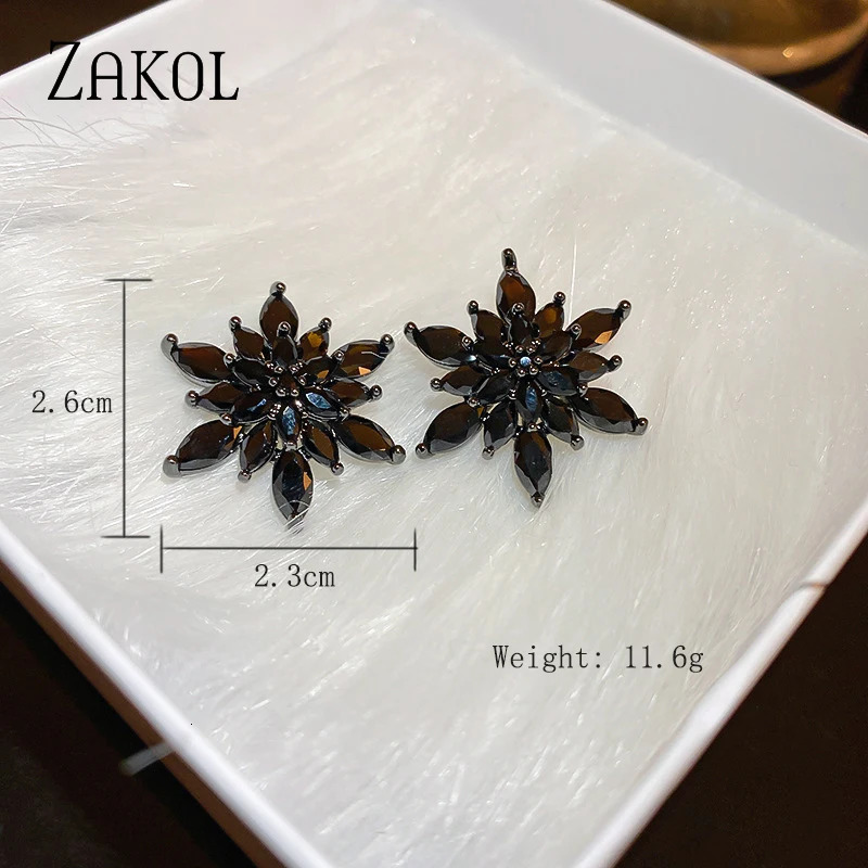 ZAKOL Korea Fashion Black Zircon Flower Stud Earrings for Women Shiny Wedding Party Jewelry 2023 250715