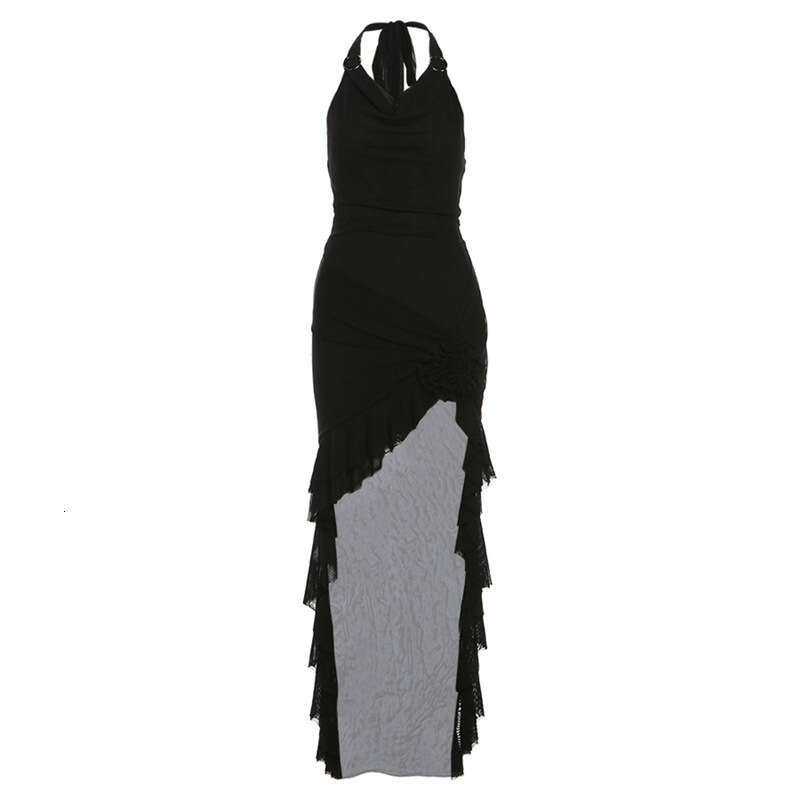 2024 Spring Summer New Women's Solid Color Sexy Halter Neck Slim Waist Dress 5ff