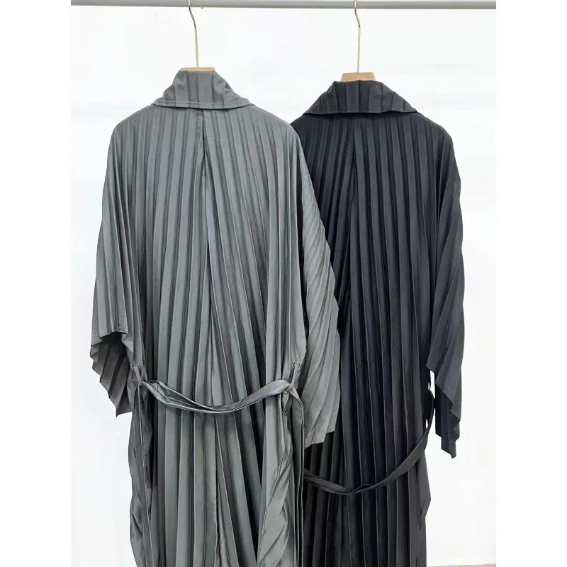 Miyake Pleated Mens Trench Coat Spring Summer Casual Fold Jacket Solid Personality Original Long Pleat Jacket 250714