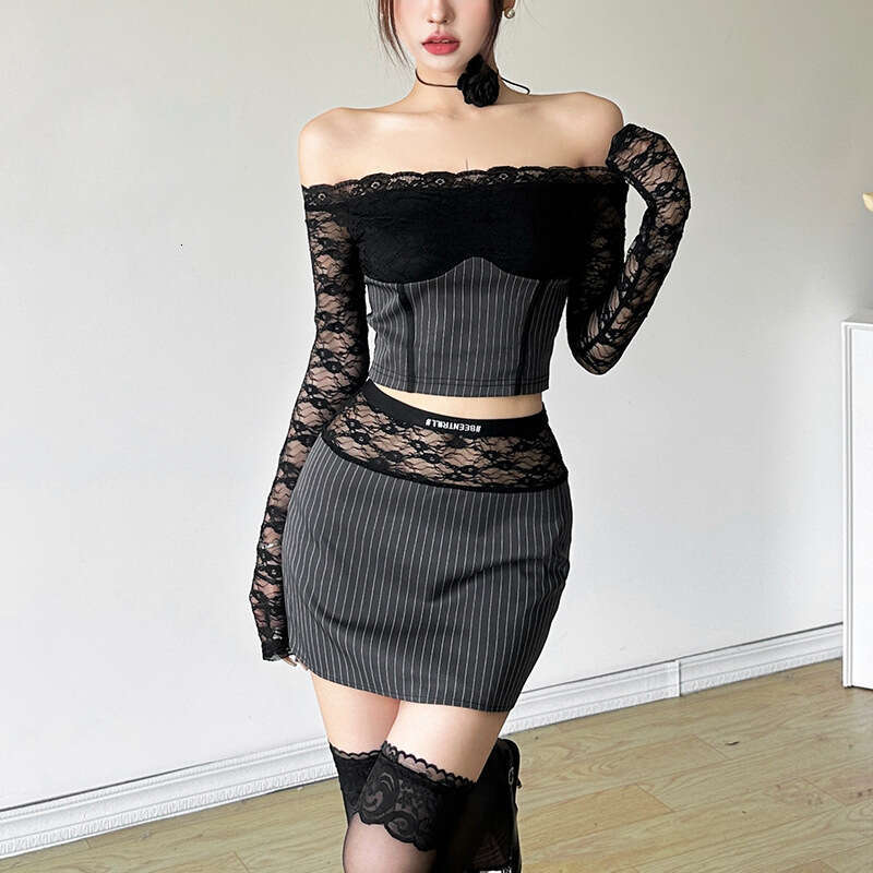 2024 Autumn New Women's Solid Color Off-Shoulder Long Sleeve Top Fashion High Waist Skirt 94c
