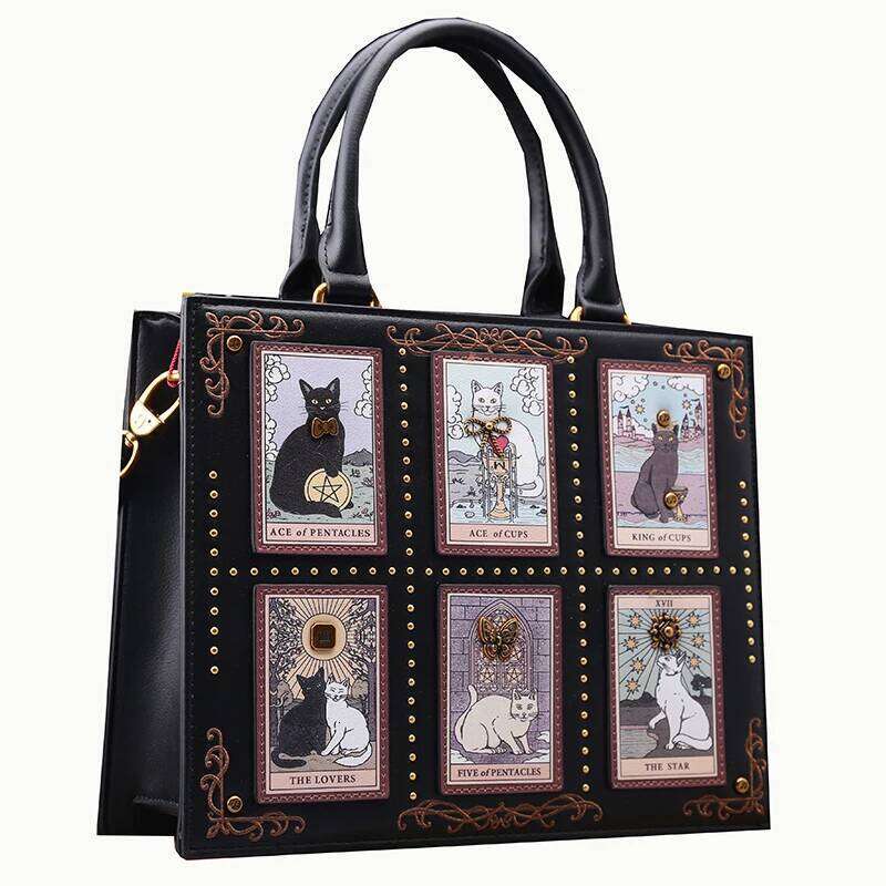 Vintage Designer Delicate Embroidery Cat Printing Women Popular and Fashionable Tote Bag with Large Capacity