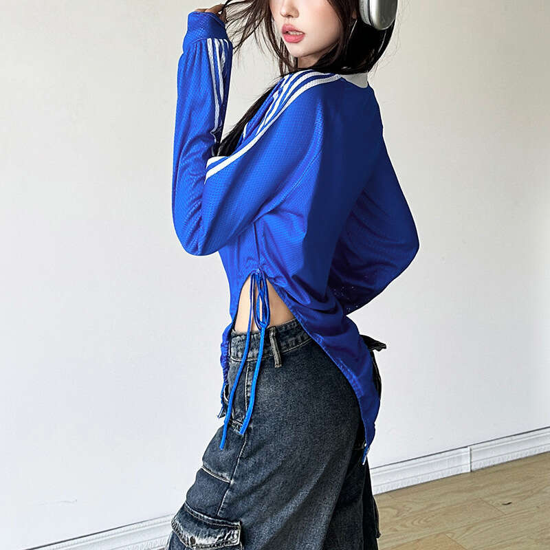 2024 Autumn New Women's Fashion Solid Color Slim Street Style V-Neck Long Sleeve Printed Top a5f