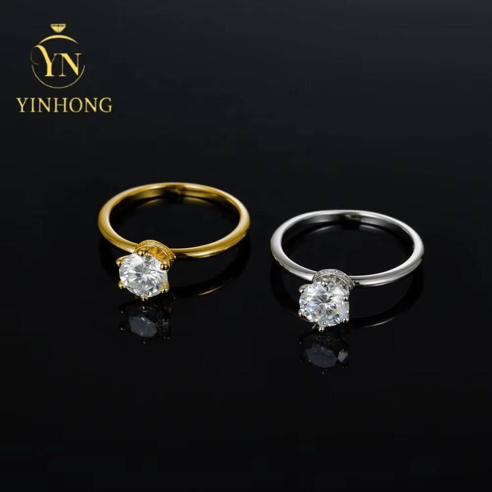 18k Gold Plated Fashion Silver Jewelry 1ct Moissanite 925 Sterling Silver Ring