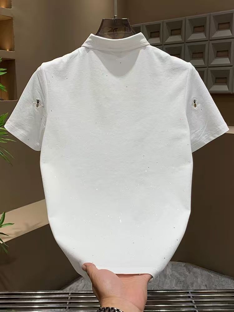 Advanced Jacquard T-shirt men's fashion brand summer plus size heavy short sleeve American high street five and a half sleeves.#014363966