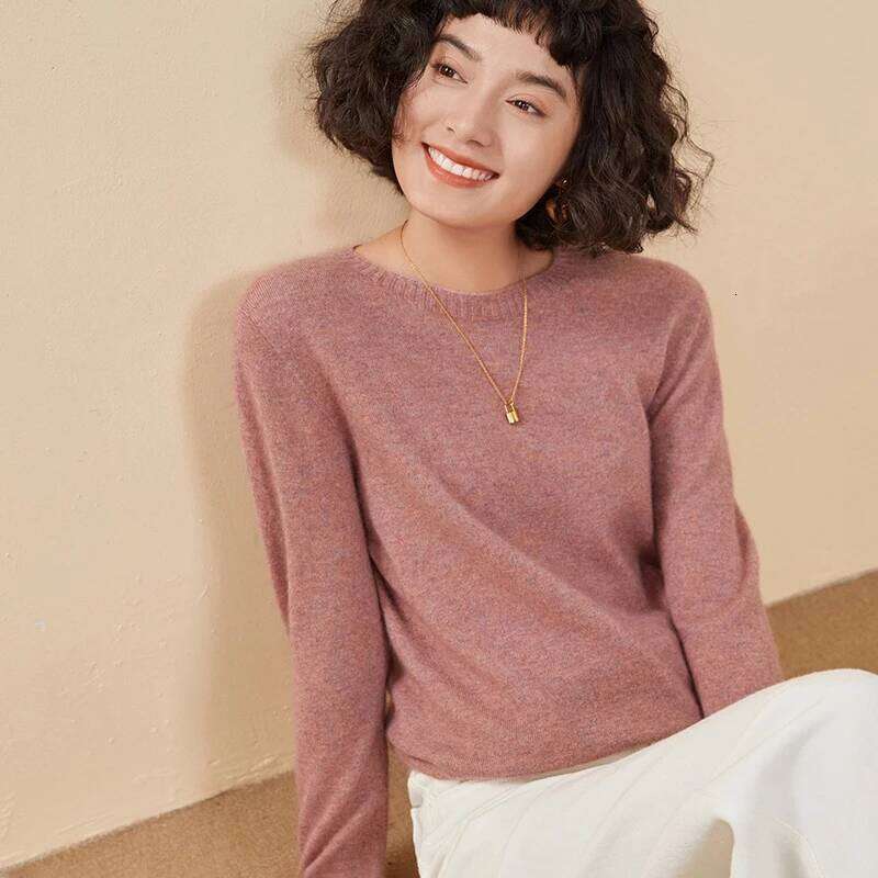 Women's Pullover Autumn/Winter 100% Pure Cashmere Casual Knitted Sweater Round Neck Loose Tops Basic Versatile Blouse MDNG