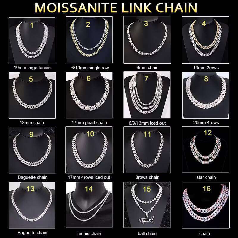 High Quality 8mm Cluster Tennis Dia Fine Jewelry Necklace VVS Moissanite Cuban Chain Sier Gold Plated Iced Out