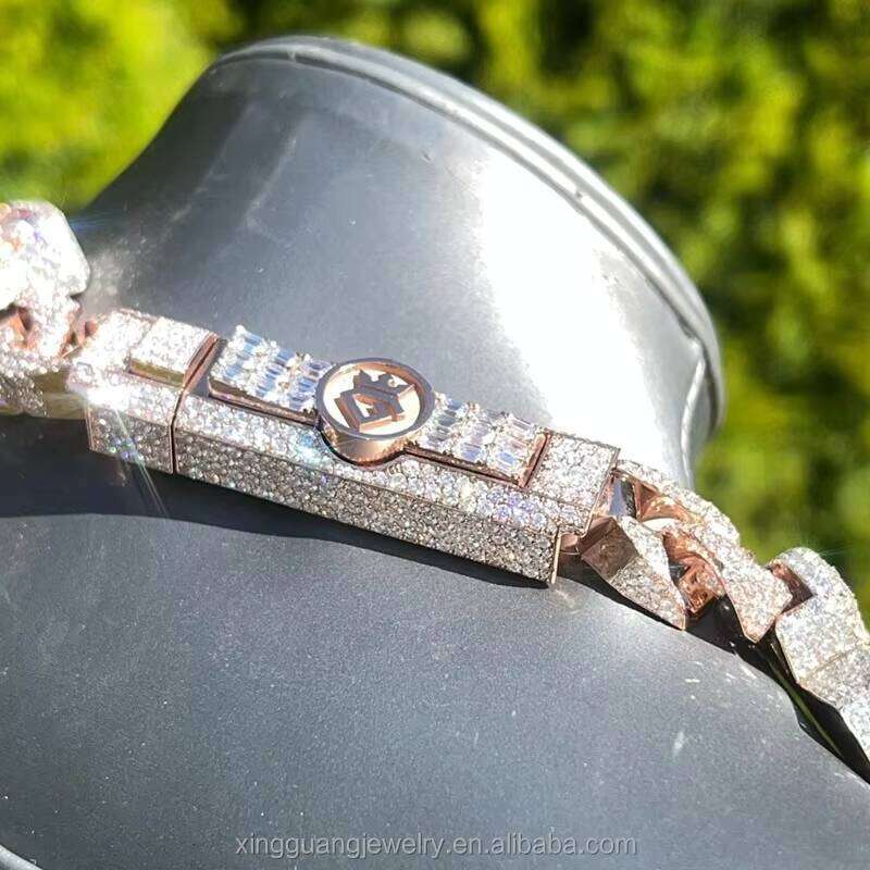 Customized Cross baguette Moissanite Heavy Cuban Link Sterling Jewelry Charms Sier Chain Hip Hop Necklace
