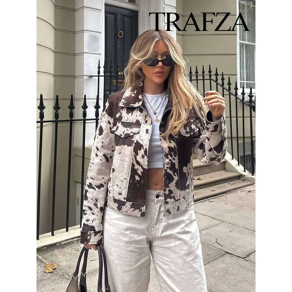 Designer Clothing 2025 Woman Fashion Jackets Print Turn Down Collar Long Sleeves Pocket Single Breasted Female Autumn Streetwear Style Coats