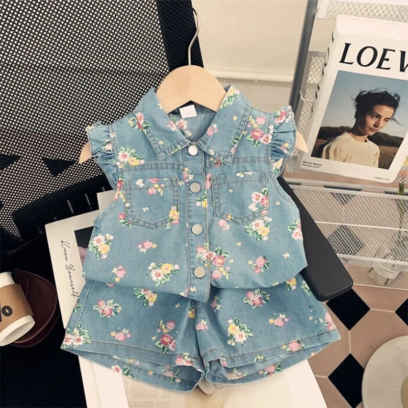 Baby Girl Clothes Korean Style Kids Daily Print Denim Suits Summer 2 Pieces Short SleeveShorts Tracksuits Children Sets 250725