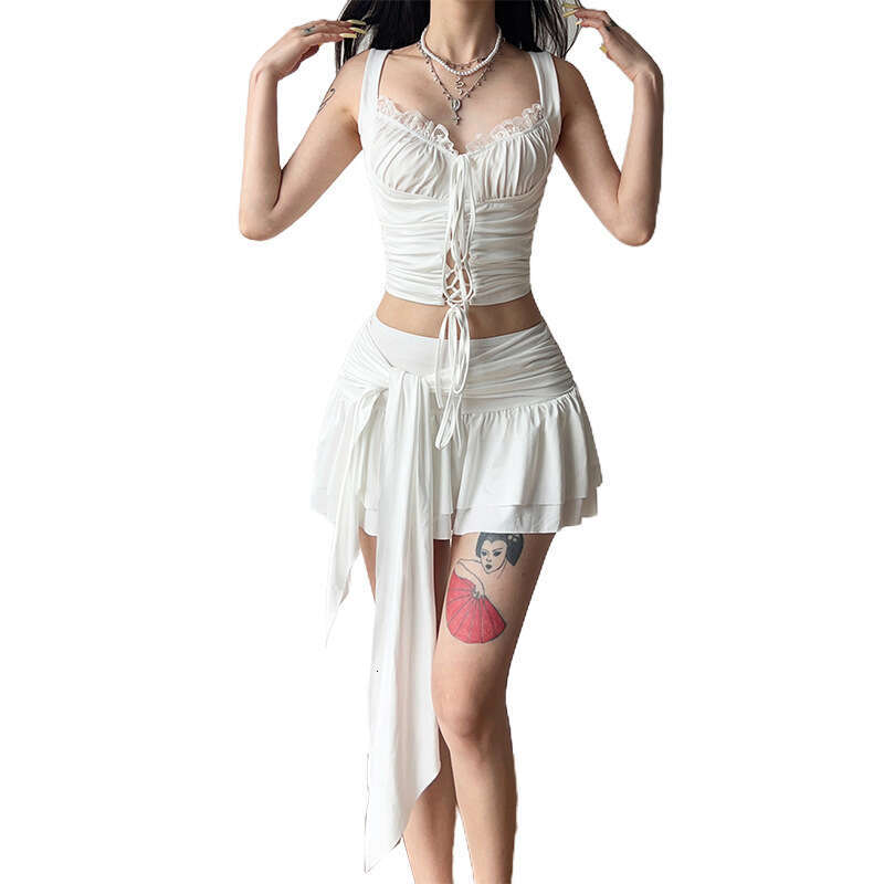 2025 Spring New Women's Solid Color Slim Fit Camisole Vest Fashion High Waist Skirt Set 34d