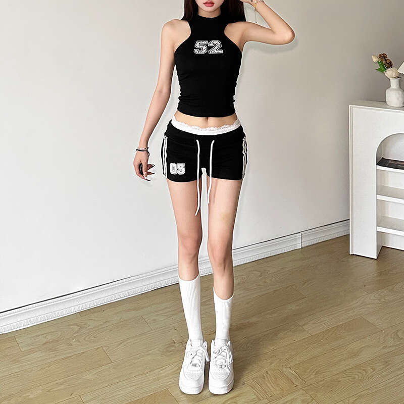 2024 Summer New Women's Solid Color Round Neck Sleeveless Top Fashion Low Waist Shorts Set for Women 05f