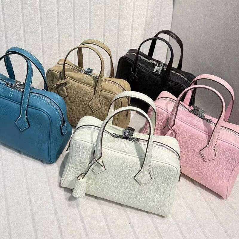 Genuine Leather Handbag 25Cm Size Bowling Women's Top Layer Cowhide Pillow Shoulder Crossbody Bag Small