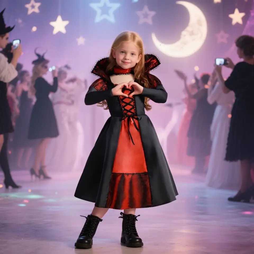 Halloween Dresses For Kids 2025 Fantasy Vampire Par Costume Girls Long Tutu Dress Kids Carnival Outfit Gothic Feather Clothes Z250725