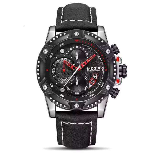 DHgargets MEGIR Men's Sports Watch - 55mm Big Face, Luminous, 30M Waterproof, Leather Strap, Quartz Chronograph Wristwatch