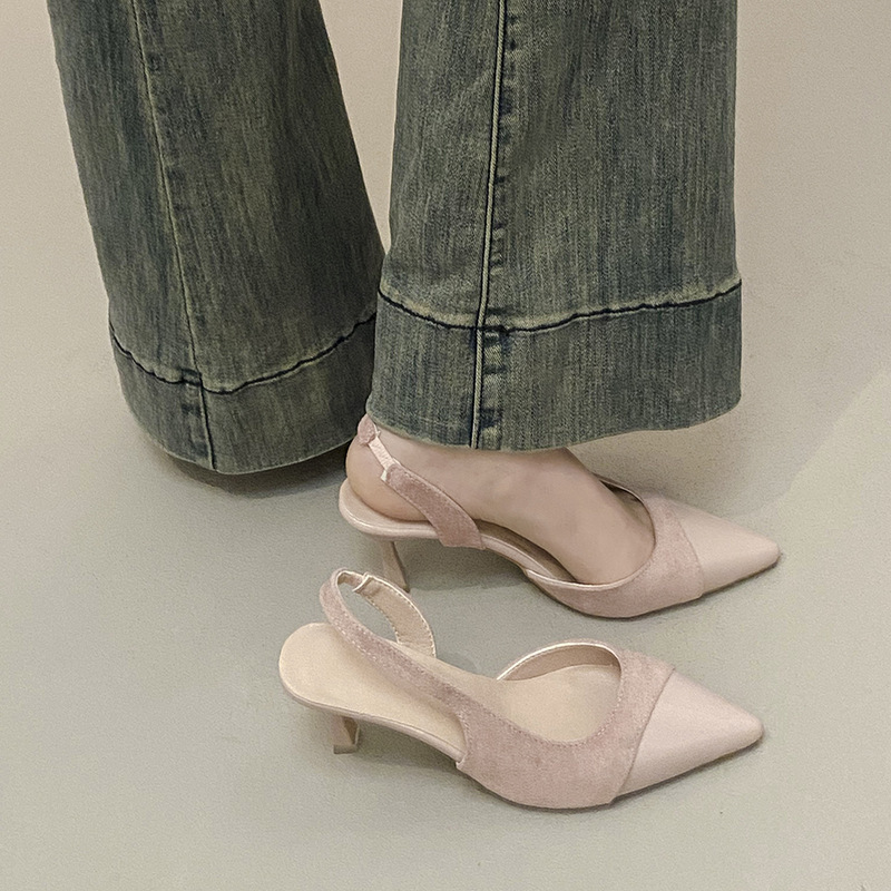 Ddmysports French Style Peep Sandals For Women Summer New Elegant Thin Heel Fairy Pink Open Back Pointed Toe High Heels Outdoor Shoes