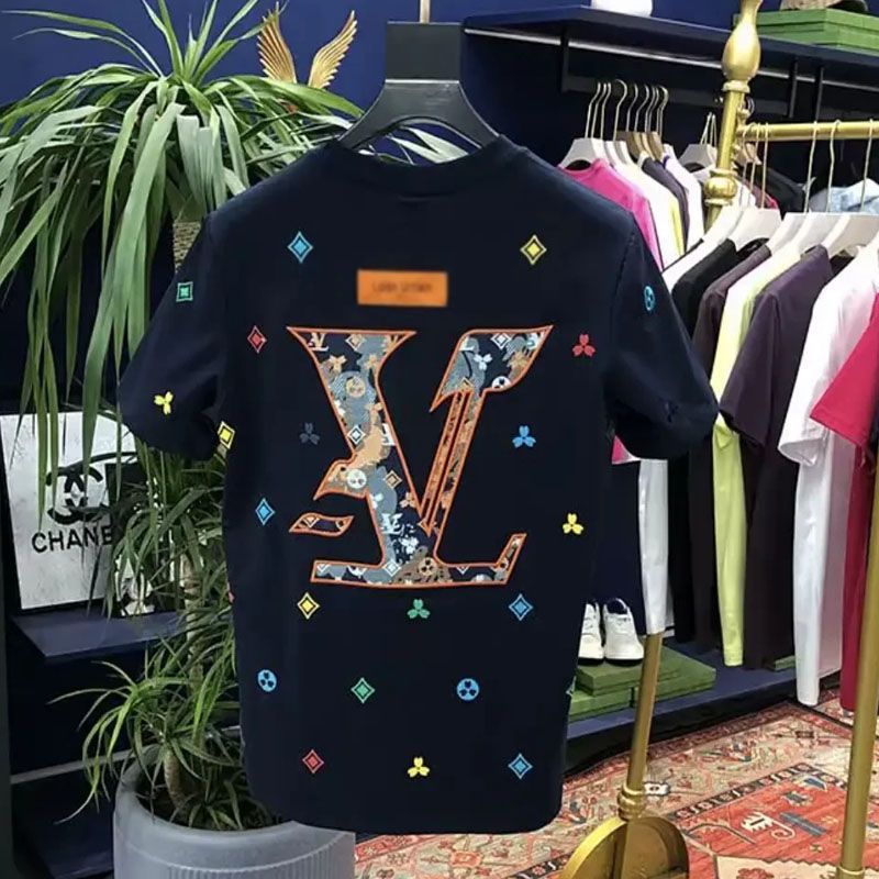 2025s letter embroidered trendy casual versatile men's half-sleeved T-shirt fashionable and versatile light luxury loose clothing