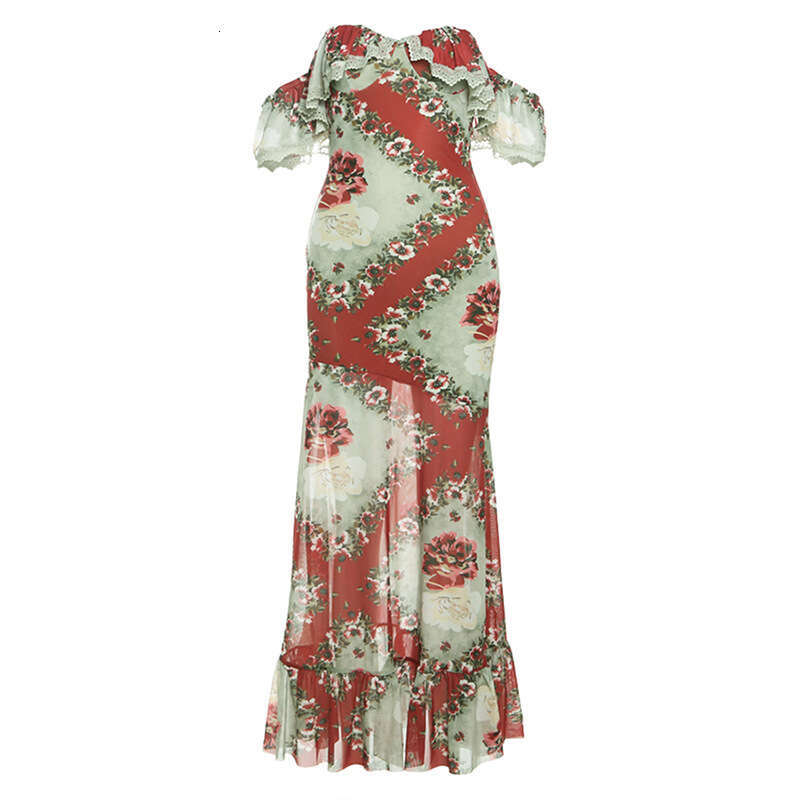 2025 Women's Spring Summer New Fashion Printed Slim Sexy Off-Shoulder Dress 2ac