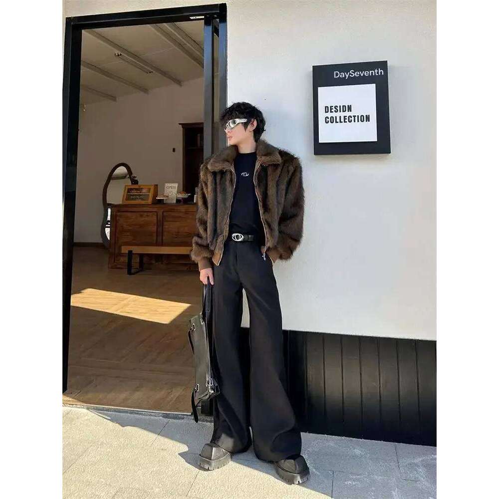 Short Mink Faux 2024 Men's Autumn New Loose High-End Trendy Warm Coats Long-Sleeve Lapel Fur Padded Jackets