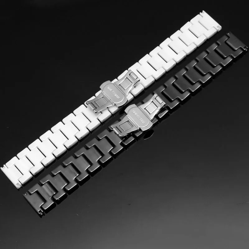 High quality ceramic watchband 14 15 16 17 18 19 20 21 22mm black white watch strap men women Steel Buckle bracelet Wristband 250723
