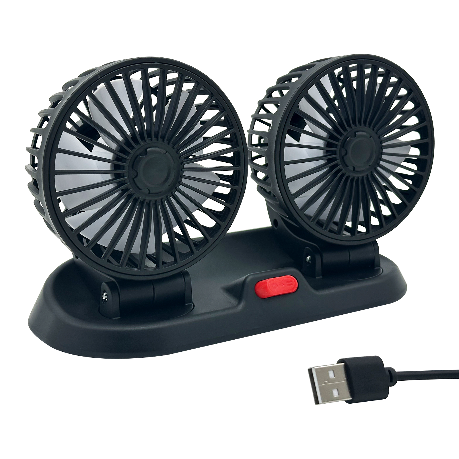 Adjustable Car Cool Fan, Dual Head Design, 2-speed Adjustable, 360° Rotating Portable Car Fan,12V Cigarette Lighter Powered, Suitable for Caravan, Sed