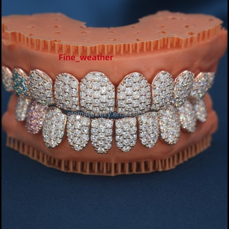 100% Passed Diamond Tester Custom Perm Cut Top Bottom 4 6 8 10 S925 Silver VVS Moissanite Grillz Solid Rose Gold Teeth Grillz