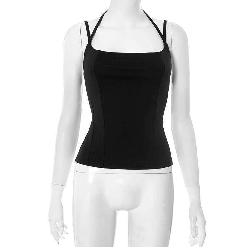 Y25tp062 Women's Spring Summer New Slim Off-Shoulder Double Strap Ripped Vest Top B5