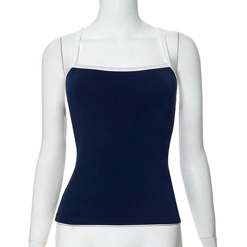 Ytp186 Women's Summer Ins New Style Color-Block Sleeveless Square Neck Sexy Casual Camisole Top B5