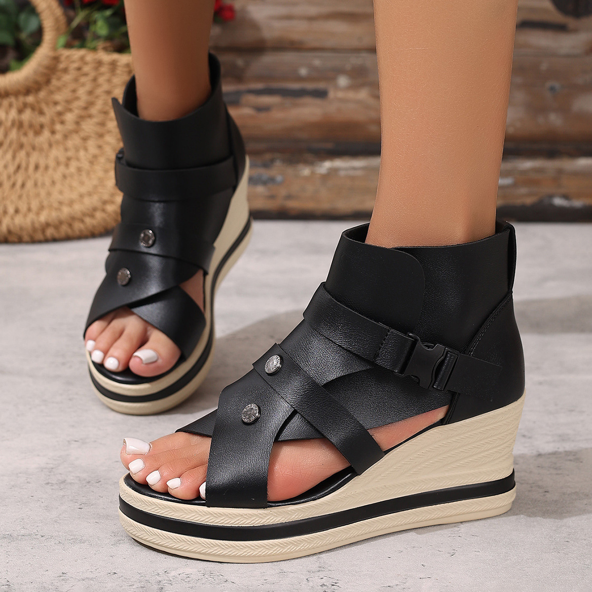 Ddmysports Plus Size Waterproof Platform Wedge Sandals For Women With High Heels And Back Zipper Peep Toe Design Outdoor Shoes