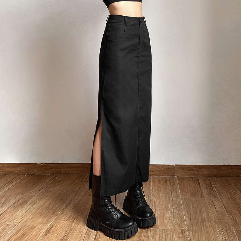 2022 Autumn New Women's Solid Color Slim High Waist Street Fashion Split Sexy Skirt 89f