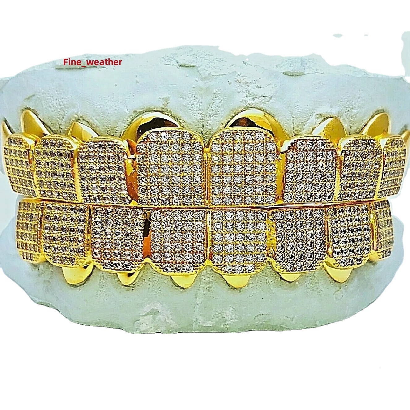 Custom 925 Sterling Silver Fully Stones Moissanite Diamonds Micro Pave Block Diamond Teeth Grillz Fashion Jewelry Gift for Mens