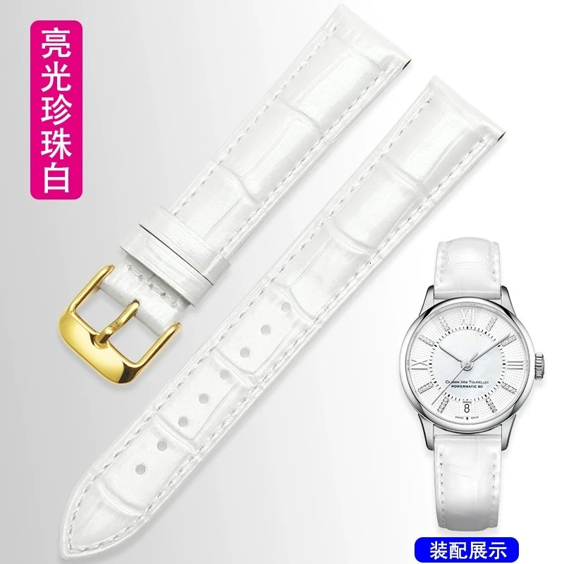 White Strap 12m 14mm 15mm 16mm 17mm 18mm 20mm Rose Gold metal Watch buckle Genuine Leather Women Watchband 250723