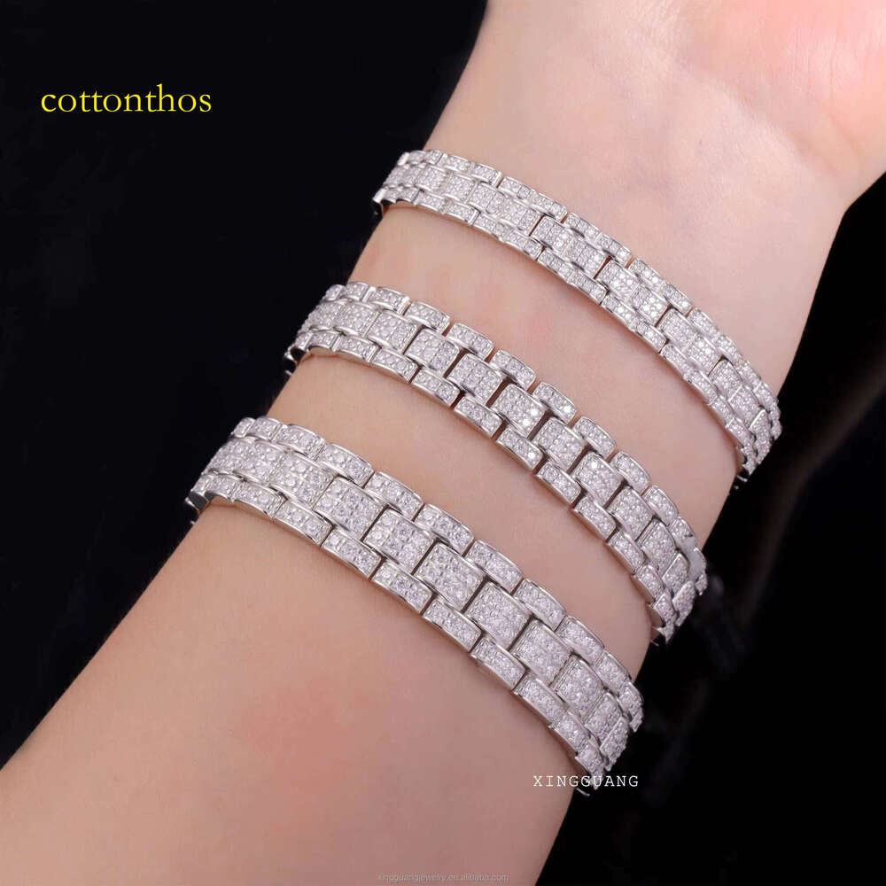 New Design VVS Dia Hip Hop Rapper Bracelets 8mm-12mm S Sier Iced Out Moissanite Cuban Link Bracelet Fine Jewelry