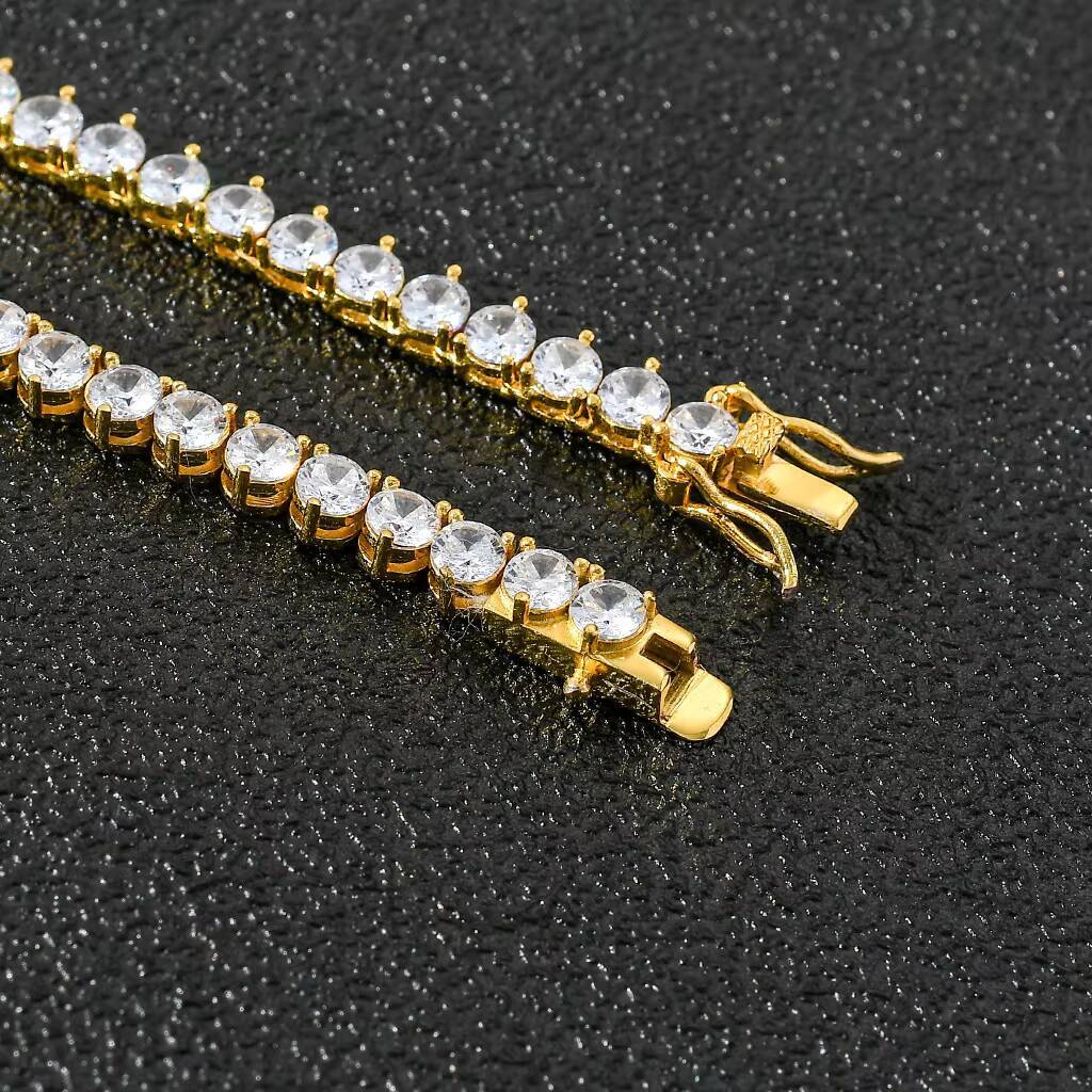 Hip Hop Real Gold Plated 4mm Zircon Tennis Chain Necklace Iced out Fashion Jewelry CZ Heart-shaped Made Brass for Christian Gift