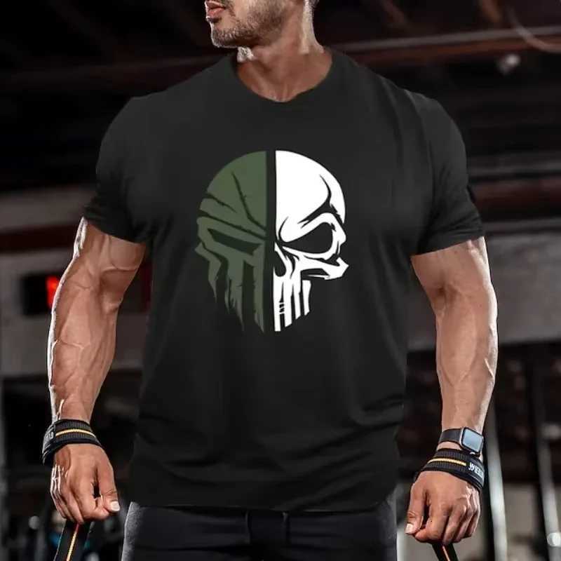 Mens digital printed skull printed T-shirt Fitness top Short sleeve T-shirt quick drying breathable Y250724
