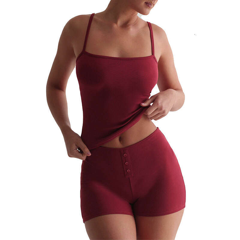 K25st001 Women's Spring Summer New Solid Color Sleeveless Backless Sexy Strap Shorts Set For Women B5