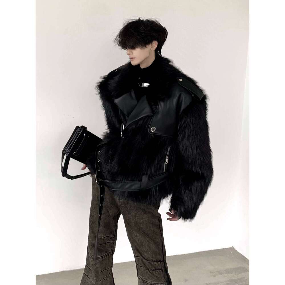 High-End Black Mink Plush Faux Coat Men's 2025 Winter Fur Integrated Thickened Jackets Trendy Male Long Sleeve Coats