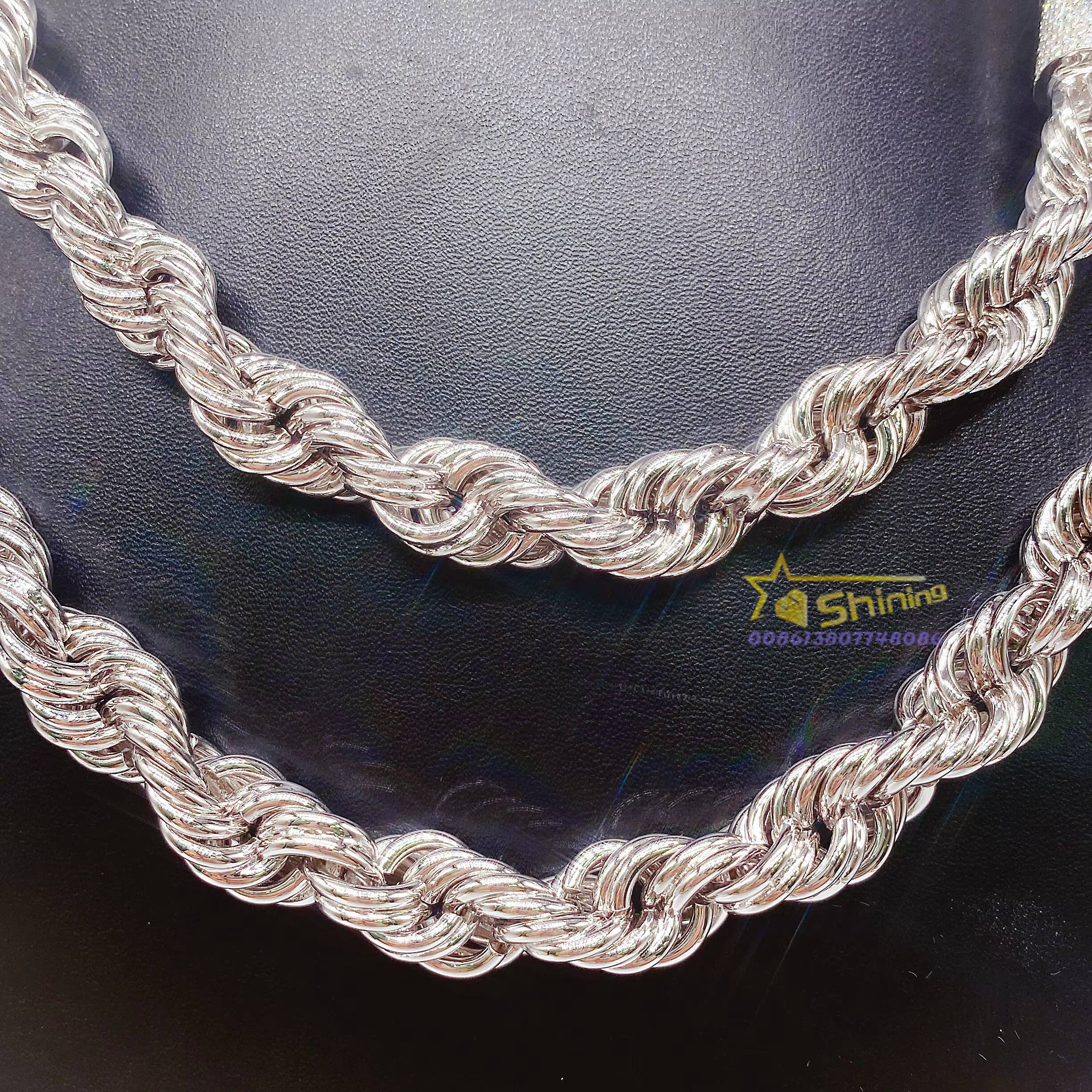 Rapper Jewelry 12mm Wide Bulk Size Necklace 925 Real Silver Iced Out Diamond Clasp Moissanite Rope Chain