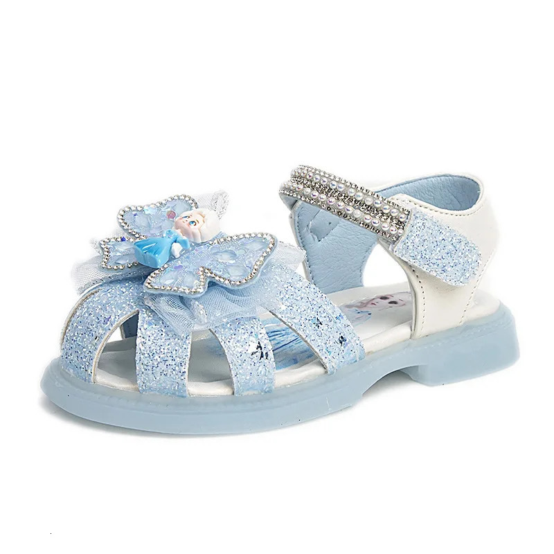 KidsSandalsl Led Light Elsa Princess Frozen PU Leather Sequin Pearl Summer Shoes Antislip Breathable Pink Blue Size 2232 250725