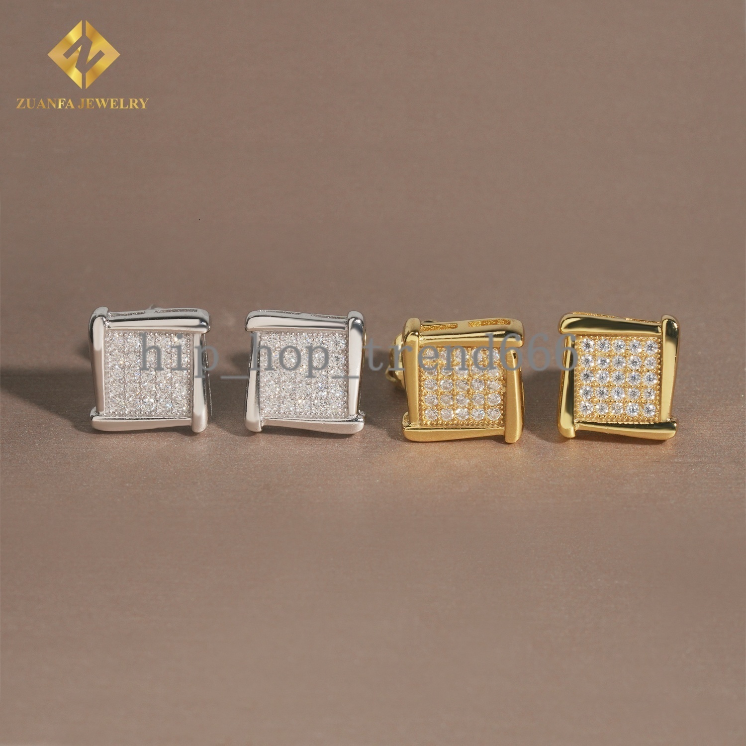 Pass Diamond Tester Iced Out VVS Moissanite Earrings Square Shape 925 Silver Stud Earrings Fashion Hip Hop Jewelry Unisex