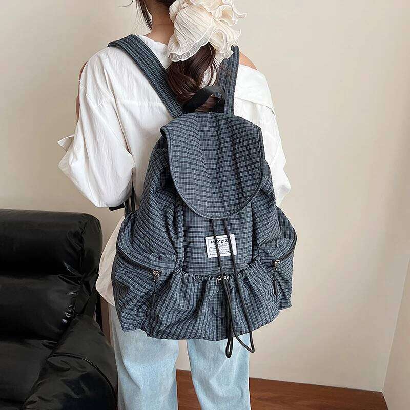 Plaid Nylon Canvas Women's 2025 New Trendy Fashion Korean Style Backpack Casual Large Capacity Computer Bag