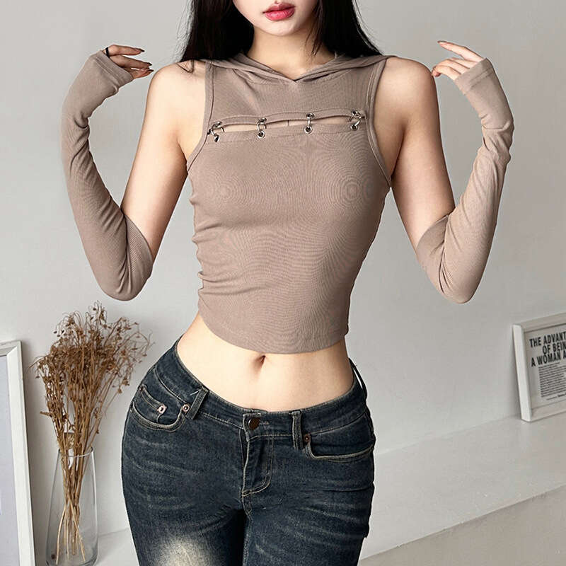 2023 Summer New Women's Solid Color Slim Fit Crop Top Street Fashion Hooded Sleeveless Vest for Women c55