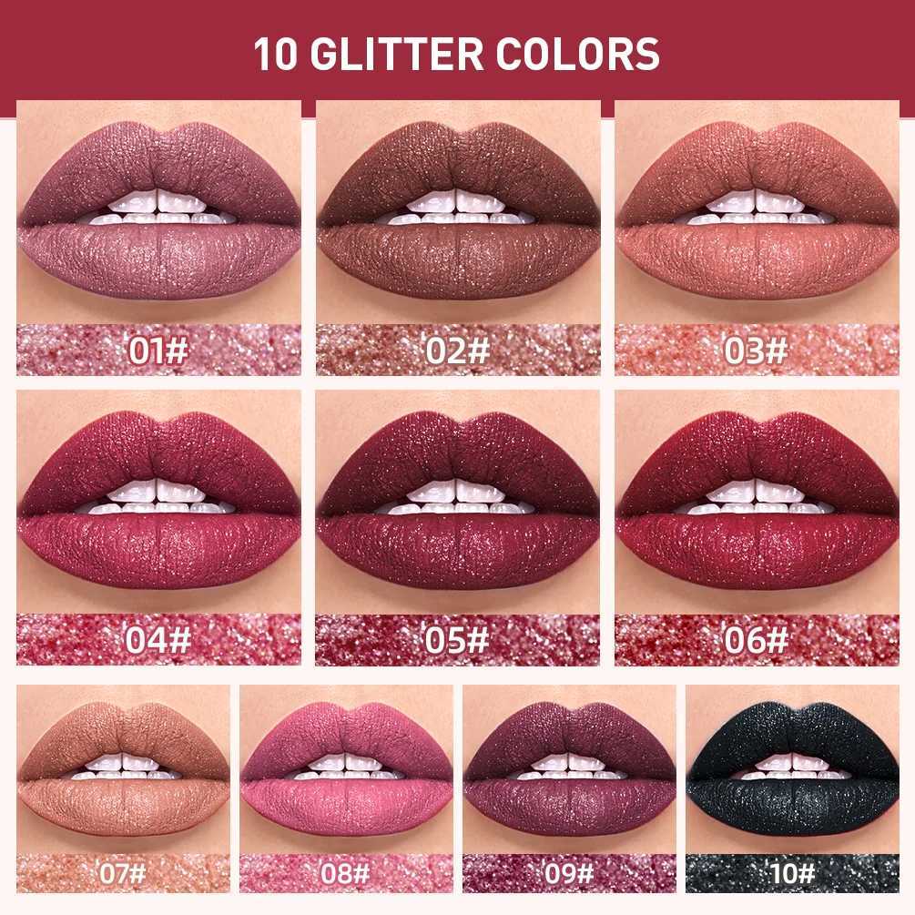 QIBEST Waterproof Diamond Shimmer Glitter Lipgloss Matte Liquid Lipstick Shiny Pearl Lip Glaze Long Lasting LipTint Women MakeupXJ250724