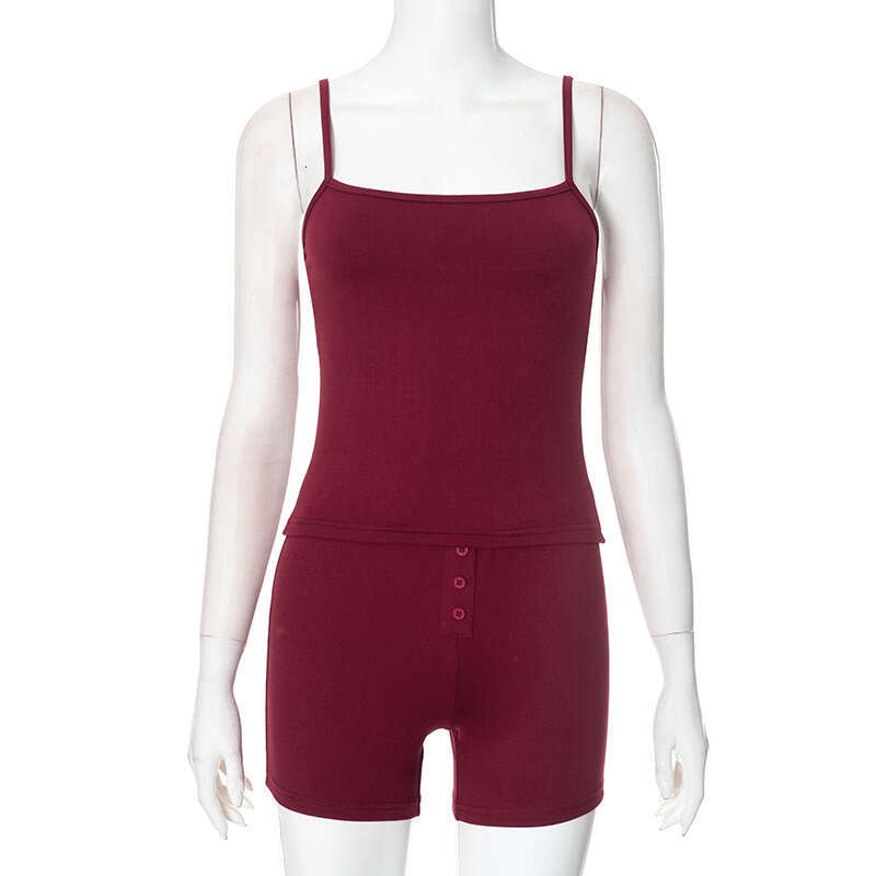 K25st001 Women's Spring Summer New Solid Color Sleeveless Backless Sexy Strap Shorts Set For Women B5