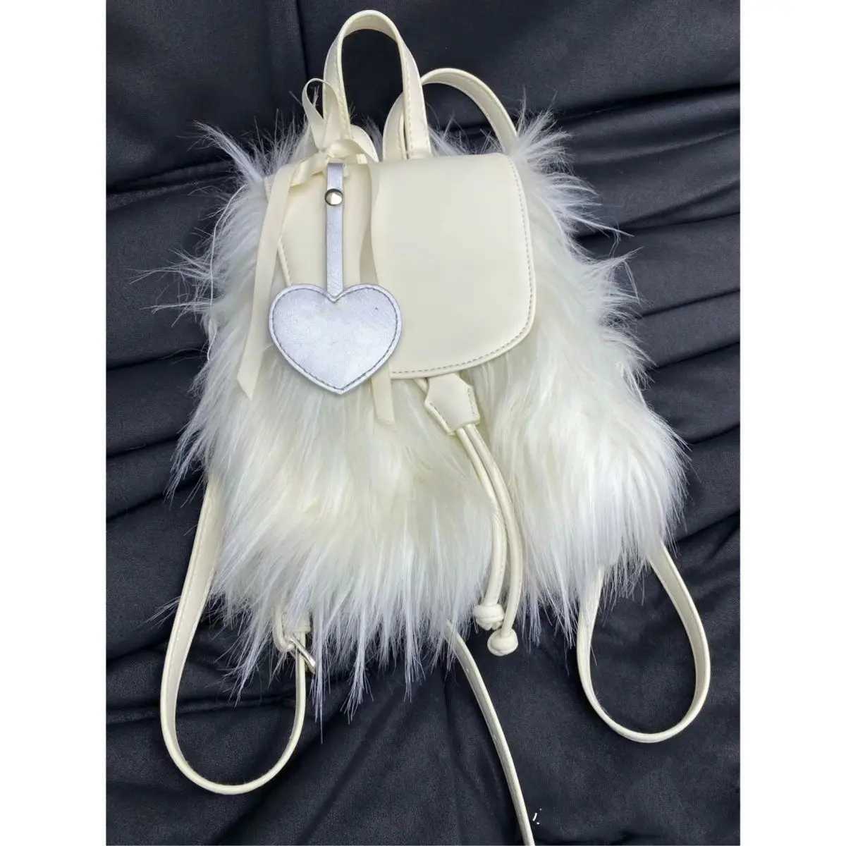 Jiaerdi Fairycore Ahetic White Backpack Wen Versatile Portable Plush Y2k Mochila College Student Harajuku Mini Backpack 2025 Y250724